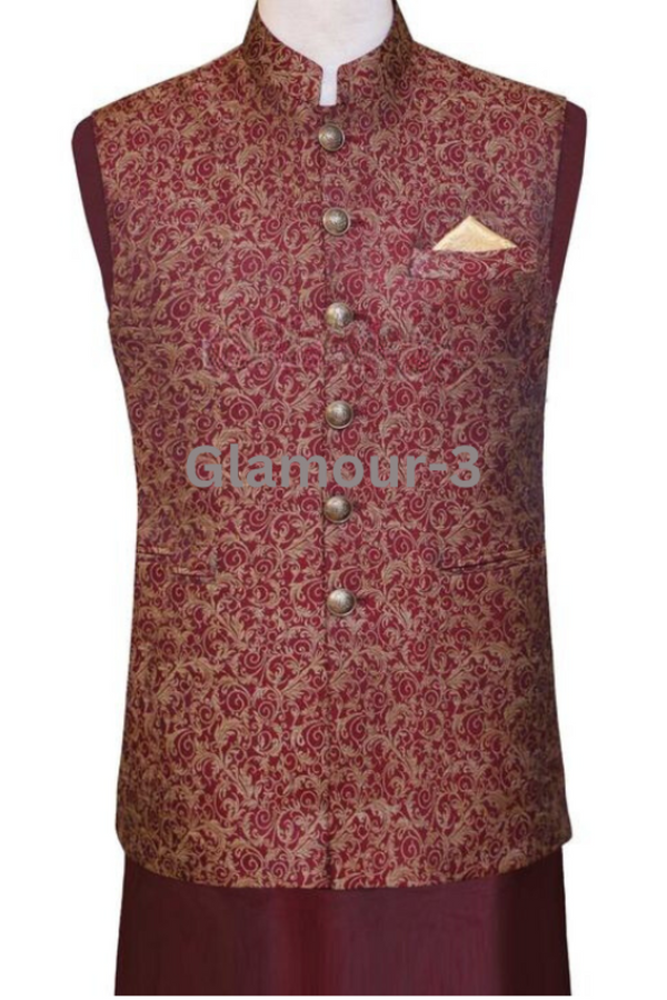 Elegant Men's Maroon Slim-Fit Wool Waistcoat