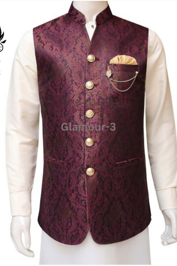 Elegant Men's Redish Slim-Fit Wool Waistcoat