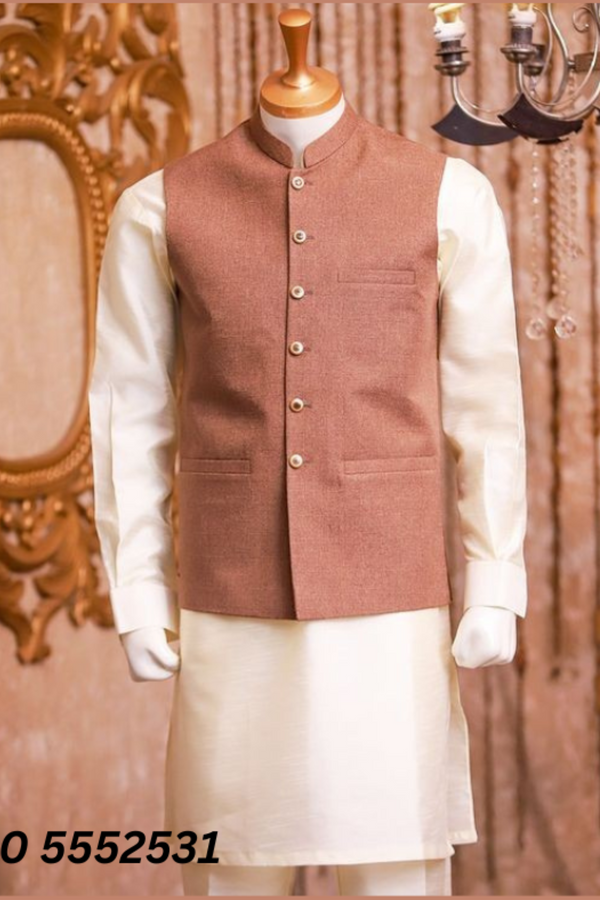 Elegant Men's Pinkish Slim-Fit Wool Waistcoat